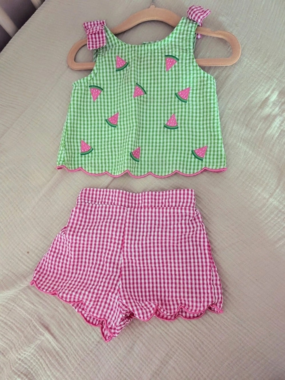 Rare Editions Watermelon Gingham Top and Shorts Set